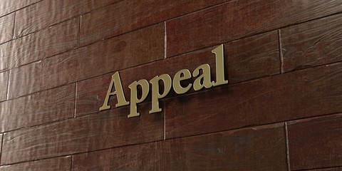 Appeal - Bronze plaque mounted on maple wood wall  - 3D rendered royalty free stock picture. This image can be used for an online website banner ad or a print postcard.