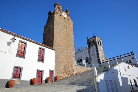 SERPA, PORTUGAL: Santa Maria Church with a bell tower in the foreground