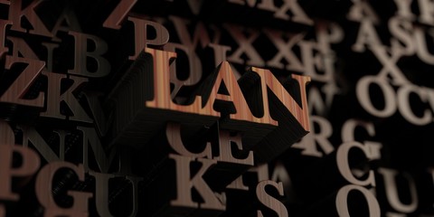 Lan - Wooden 3D rendered letters/message.  Can be used for an online banner ad or a print postcard.