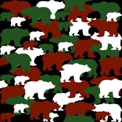 seamless pattern with camouflage bears on black background