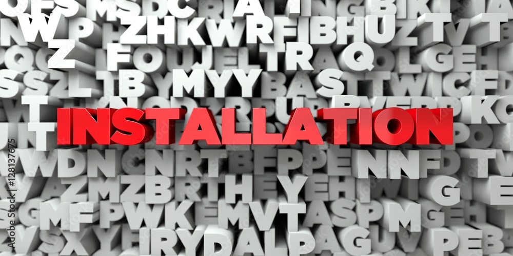 Poster installation - red text on typography background - 3d rendered royalty free stock image. this image 