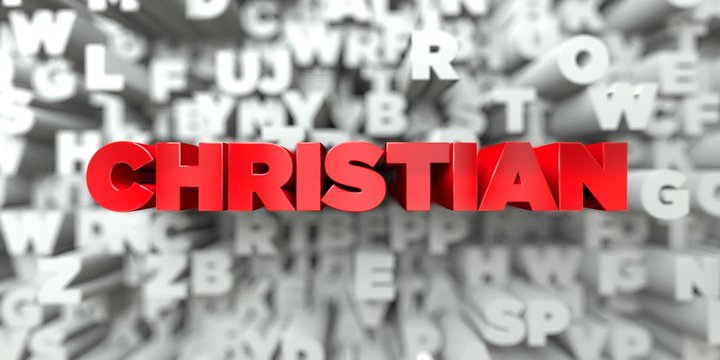 CHRISTIAN -  Red text on typography background - 3D rendered royalty free stock image. This image can be used for an online website banner ad or a print postcard.