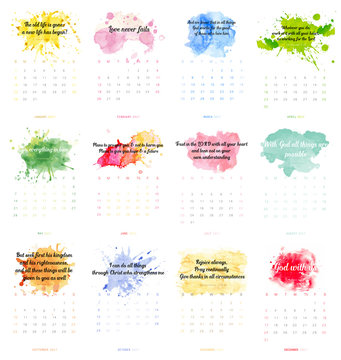 Christian bible verse 2017 calendar with colorful paint theme on white background