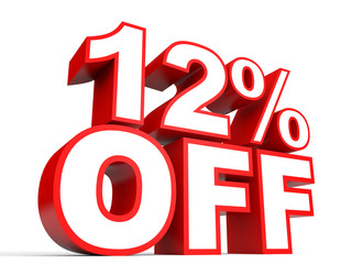 Discount 12 percent off. 3D illustration on white background.