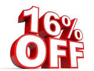 Discount 16 percent off. 3D illustration on white background.