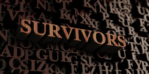 Survivors - Wooden 3D rendered letters/message.  Can be used for an online banner ad or a print postcard.