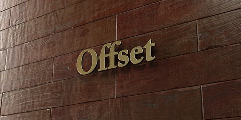 Offset - Bronze plaque mounted on maple wood wall  - 3D rendered royalty free stock picture. This image can be used for an online website banner ad or a print postcard.