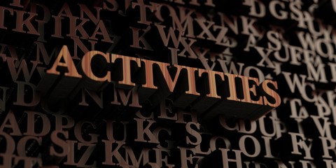 Activities - Wooden 3D rendered letters/message.  Can be used for an online banner ad or a print postcard.