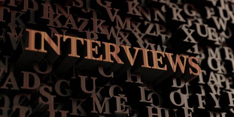 Interviews - Wooden 3D rendered letters/message.  Can be used for an online banner ad or a print postcard.