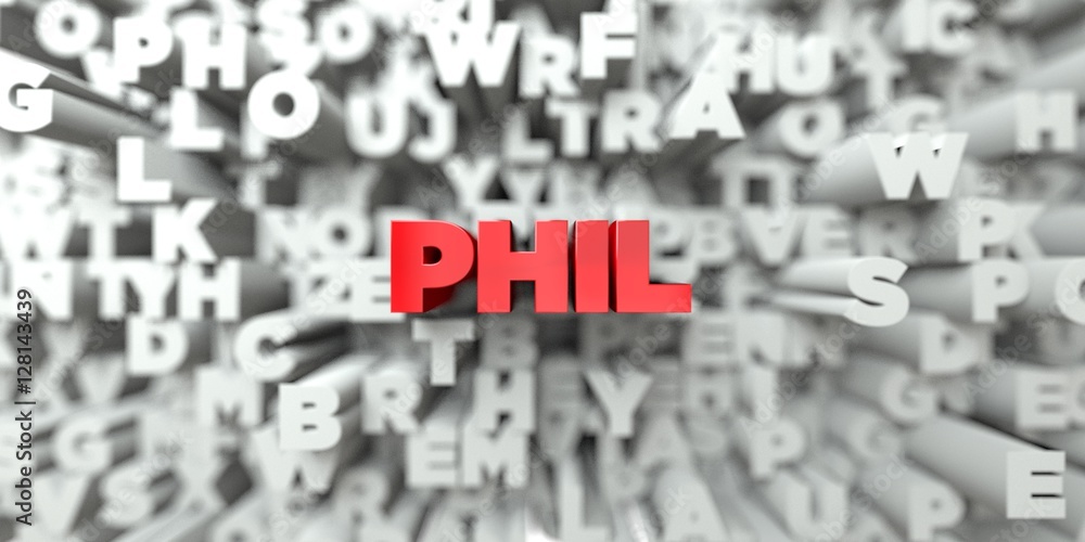 Fototapete phil - red text on typography background - 3d rendered royalty free stock image. this image can be u
