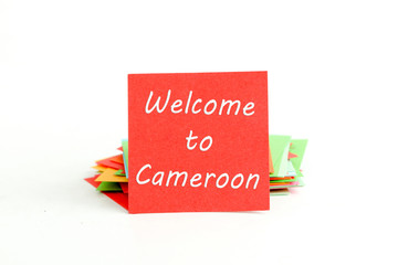 red note paper with text welcome to cameroon