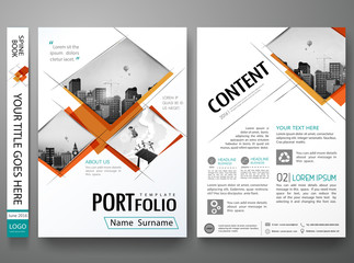 Minimal cover book portfolio presentation layout.Orange abstract square brochure design report business flyers magazine poster.Portfolio design template vector layout.City design on A4 brochure layout - obrazy, fototapety, plakaty