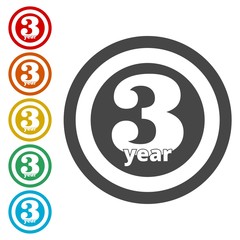 Three years sign, Three years icon