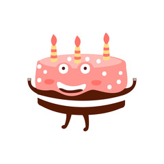 Chocolate Birthday Cake With Three Candles Children Birthday Party Attribute Cartoon Happy Humanized Character In Girly Colors