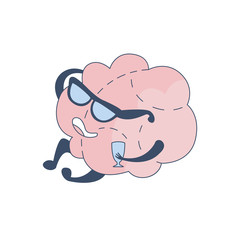 Brain In Glasses Lecturing With Glass Of Wine Comic Character Representing Intellect And Intellectual Activities Of Human Mind Cartoon Flat Vector Illustration