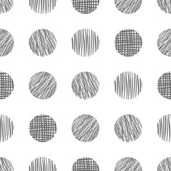 Seamless vector  geometrical pattern with circle. Grey endless background with  hand drawn textured geometric figures. Graphic vector illustration