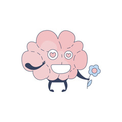 Brain In Love Comic Character Representing Intellect And Intellectual Activities Of Human Mind Cartoon Flat Vector Illustration