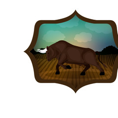 Bull inside frame icon. Animal horned cow nature and wildlife theme. Isolated design. Vector illustration