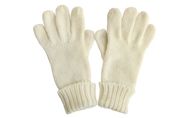 White knitted gloves. Isolated.