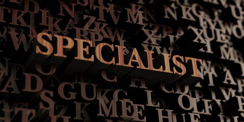 Specialist - Wooden 3D rendered letters/message.  Can be used for an online banner ad or a print postcard.