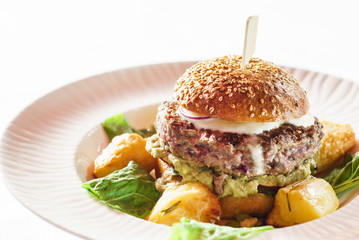 burger with potatoes