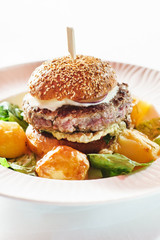 burger with potatoes
