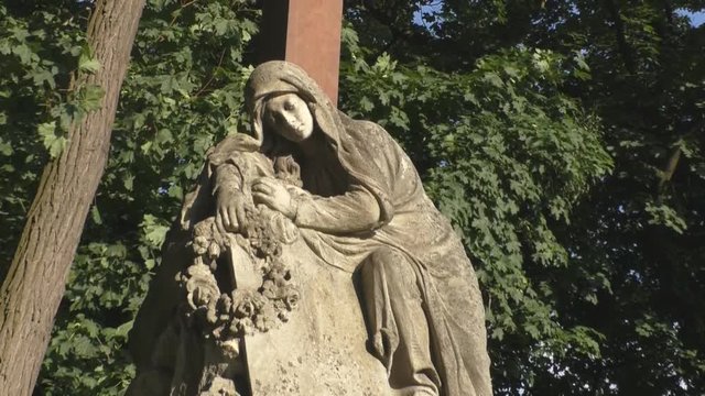 Female sculpture monuments in Lychakiv cemetery open-air museum