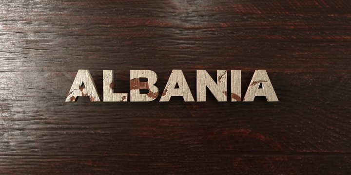 Albania - grungy wooden headline on Maple  - 3D rendered royalty free stock image. This image can be used for an online website banner ad or a print postcard.