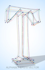 Vector illustration of a Multicolor sketched T. Hand drawn 3D T.