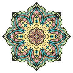 Mandala in beautiful colors for your design. Vector ornament on white background.