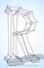 Vector illustration of a Multicolor sketched R. Hand drawn 3D R.