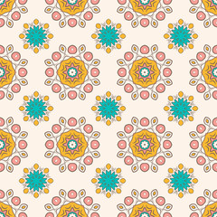 Seamless pattern with mandalas in beautiful colors. Vector background