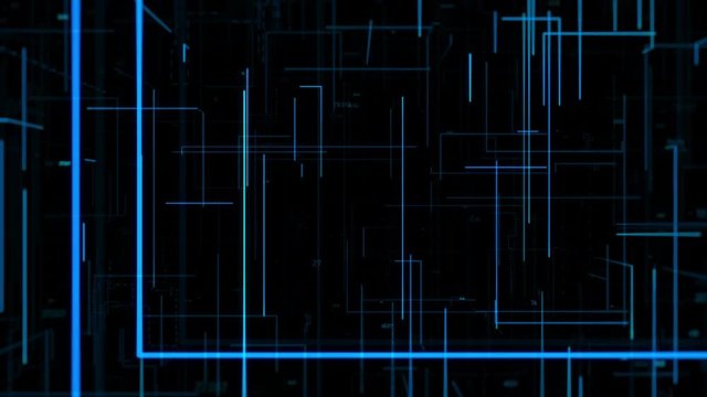 3d rendering abstract background. Digital loopable squence with lines, glow and random numbers. Technology theme.