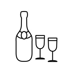 champagne bottle with glasses alcohol line outline icon