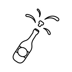 champagne bottle popping cork splash alcohol line outline icon
