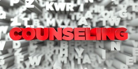 COUNSELING -  Red text on typography background - 3D rendered royalty free stock image. This image can be used for an online website banner ad or a print postcard.