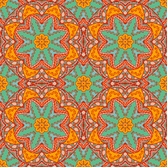 Seamless pattern with mandalas in beautiful colors for your design. Vector ornaments, background