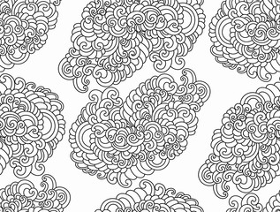 Swirls seamless background pattern. Monochrome vector illustration hand drawn. Wrapping paper, fabric swatch.