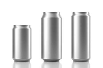 Three Aluminum Can Mockup in different sizes, 3d rendering