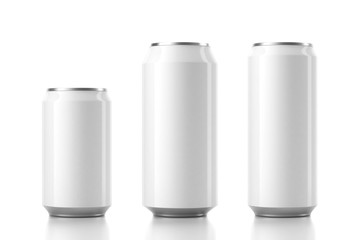 Three Aluminum Can Mockup in different sizes. 3d rendering