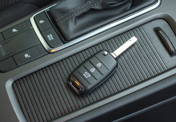 Car remote control key in vehicle interior