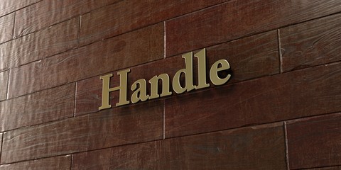 Handle - Bronze plaque mounted on maple wood wall  - 3D rendered royalty free stock picture. This image can be used for an online website banner ad or a print postcard.