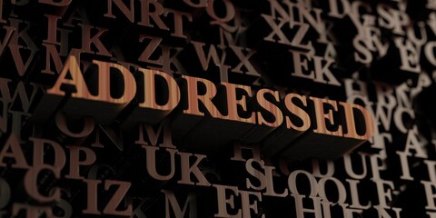 Addressed - Wooden 3D rendered letters/message.  Can be used for an online banner ad or a print postcard.