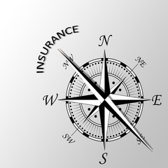 Illustration of insurance word aside compass