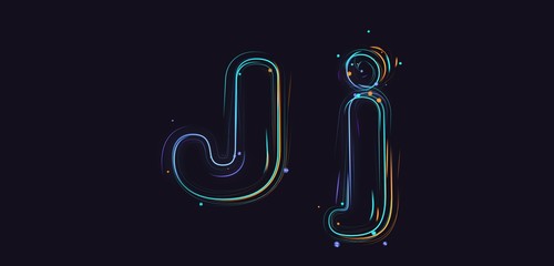 Fototapeta premium 3d rendering colorful strokes and particles typeface illustration on dark background j