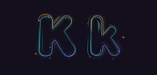 3d rendering colorful strokes and particles typeface illustration on dark background k