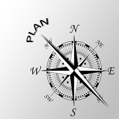 Illustration of plan written aside compass