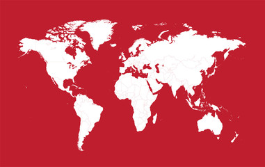 world map red with borders vector flat design