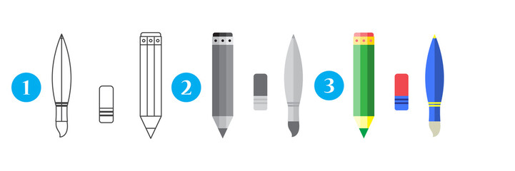 Paint and writing tools collection.Outline design