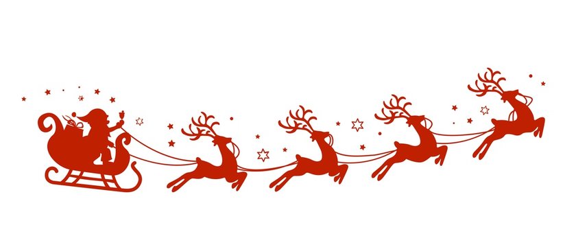 Weihnachtsschlitten mit Weihnachtsmann und Rentieren - Sterne Vektor